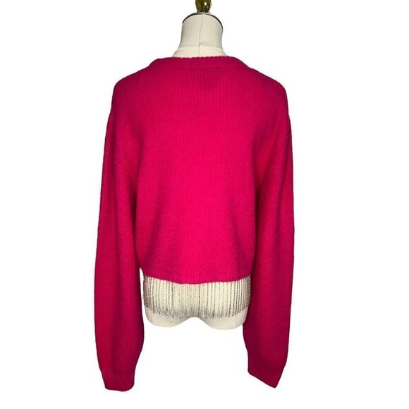 House of Harlow Women’s Medium Fuchsia Pink Sweater Rhinestone Detail Cropped - Picture 5 of 7